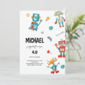 Leuke Robots Verjaardagsuitnodiging  Kaart (Staand voorkant)