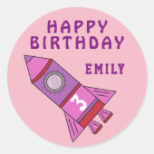 Leuke Rocket Pink Kinder Meisje Happy Birthday Ronde Sticker (Voorkant)