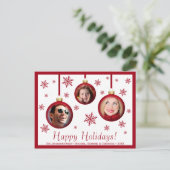 Leuke Rode Baubles & Sneeuwvlokken 3 Foto Vakantie Briefkaart (Staand voorkant)