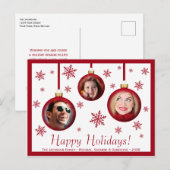 Leuke Rode Baubles & Sneeuwvlokken 3 Foto Vakantie Briefkaart (Voorkant / Achterkant)