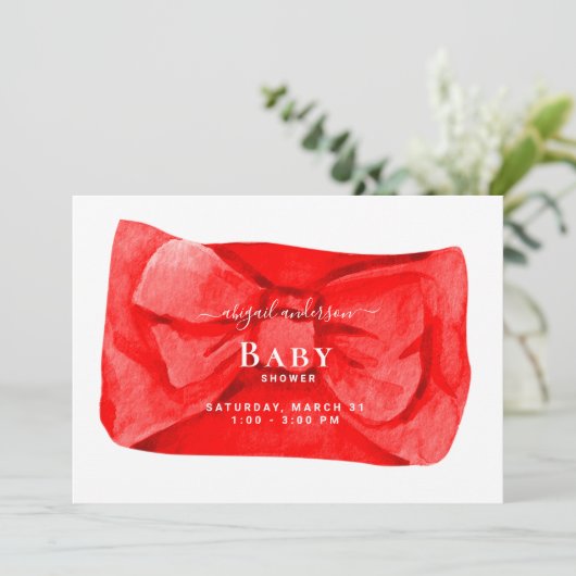 Leuke rode boog Baby shower uitnodiging (Staand voorkant)