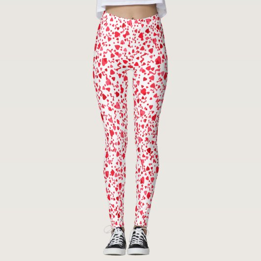 Leuke rode Confetti hartenpatroon Leggings (Voorkant)