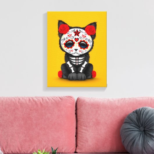 Leuke rode dag van de dode kitten kat, geel canvas afdruk (Insitu (Woonkamer))