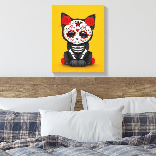 Leuke rode dag van de dode kitten kat, geel canvas afdruk (Insitu (Slaapkamer))