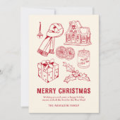 Leuke Rode Doodle Niet-Foto Kerstmis Feestdagenkaart (Voorkant)