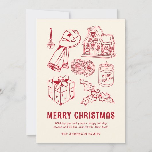 Leuke Rode Doodle Niet-Foto Kerstmis Feestdagenkaart (Voorkant)