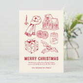Leuke Rode Doodle Niet-Foto Kerstmis Feestdagenkaart (Staand voorkant)