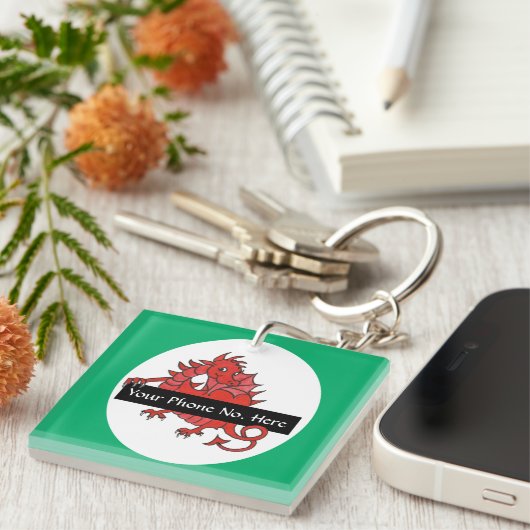 Leuke rode draak acryl Sleutelhanger te personalis (Voorkant Rechts)