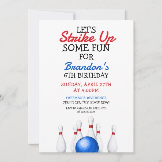 Leuke rode en blauwe Bowling Kids Verjaardag Kaart (Voorkant)
