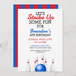 Leuke rode en blauwe Bowling Kids Verjaardag Kaart