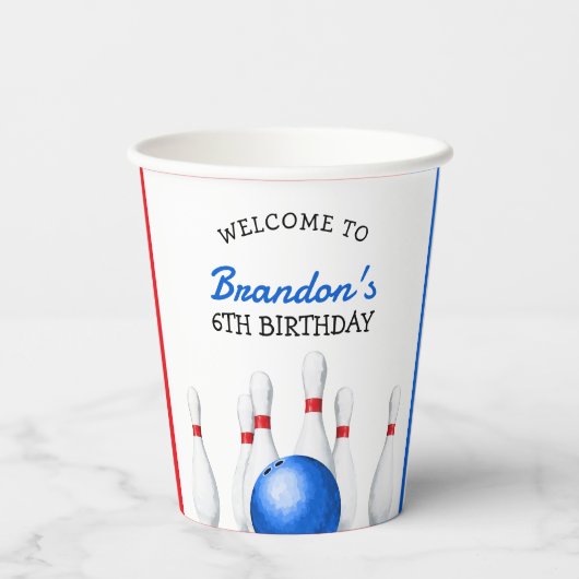 Leuke rode en blauwe Bowling Kids Verjaardag Papieren Bekers (Achterkant)