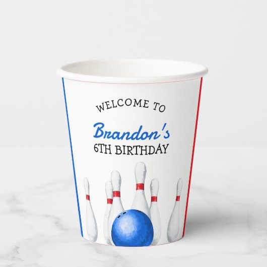 Leuke rode en blauwe Bowling Kids Verjaardag Papieren Bekers (Voorkant)