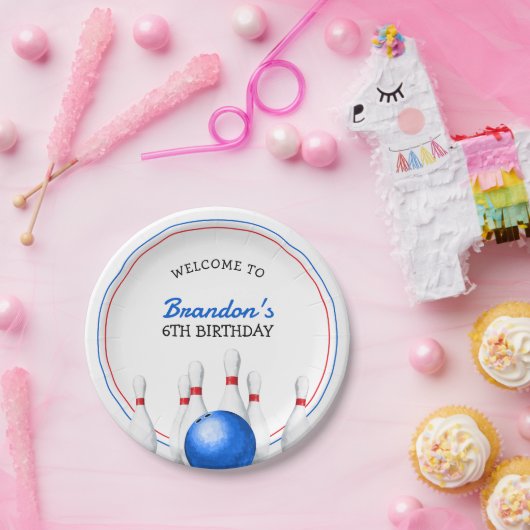 Leuke rode en blauwe Bowling Kids Verjaardag Papieren Bordje (Feest)