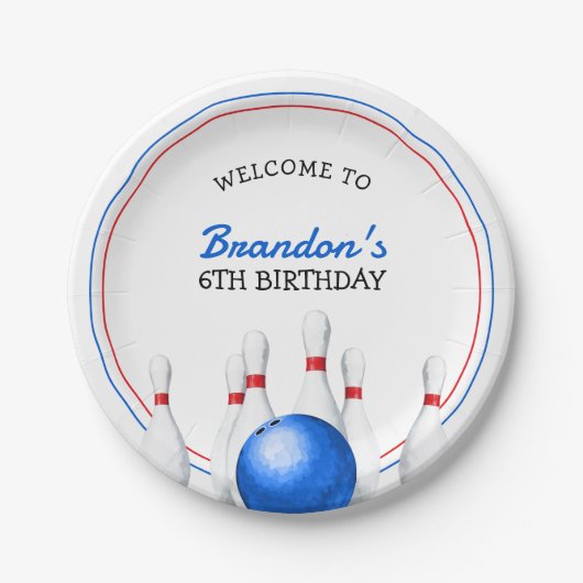 Leuke rode en blauwe Bowling Kids Verjaardag Papieren Bordje (Voorkant)
