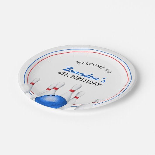 Leuke rode en blauwe Bowling Kids Verjaardag Papieren Bordje (Gekanteld)