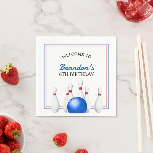 Leuke rode en blauwe Bowling Kids Verjaardag Servet (Insitu)
