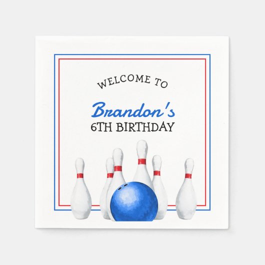 Leuke rode en blauwe Bowling Kids Verjaardag Servet (Voorkant)