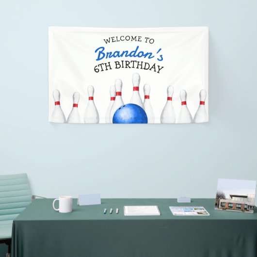 Leuke rode en blauwe Bowling Kids Verjaardag Spandoek (Beurs)