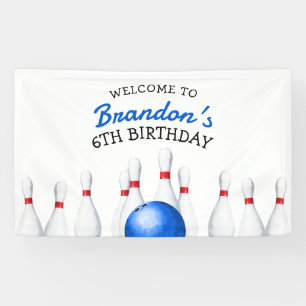 Leuke rode en blauwe Bowling Kids Verjaardag Spandoek