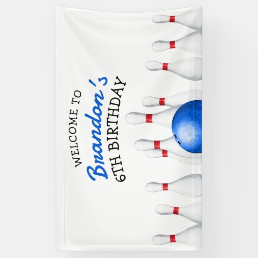 Leuke rode en blauwe Bowling Kids Verjaardag Spandoek (Verticaal)