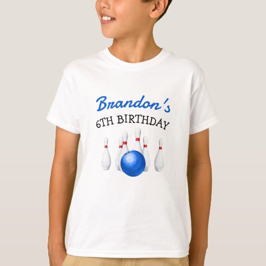 Leuke rode en blauwe Bowling Kids Verjaardag T-shirt (Voorkant)