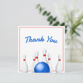 Leuke rode en blauwe bowling kinderverjaardag bedankkaart (Staand voorkant)