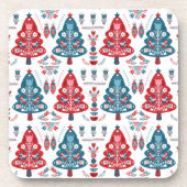 Leuke rode en blauwe kerstboom Nordic Pattern Bier Onderzetter (Voorkant)