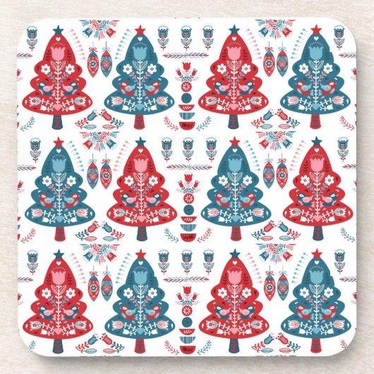 Leuke rode en blauwe kerstboom Nordic Pattern Bier Onderzetter (Voorkant)