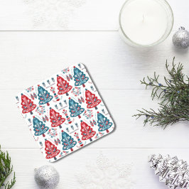 Leuke rode en blauwe kerstboom Nordic Pattern Bier Onderzetter