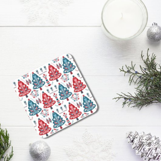 Leuke rode en blauwe kerstboom Nordic Pattern Bier Onderzetter