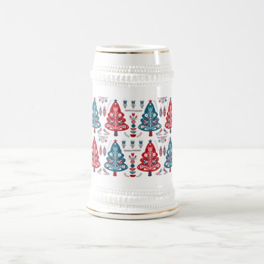 Leuke rode en blauwe kerstboom Nordic Pattern Bierpul (Center)