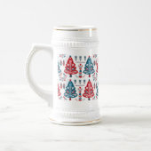 Leuke rode en blauwe kerstboom Nordic Pattern Bierpul (Links)