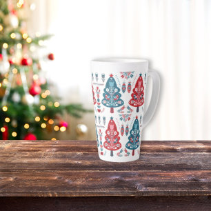 Leuke rode en blauwe kerstboom Nordic Pattern Latte Mok