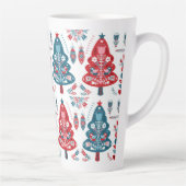 Leuke rode en blauwe kerstboom Nordic Pattern Latte Mok (Rechts)