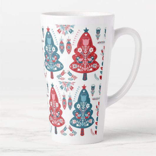 Leuke rode en blauwe kerstboom Nordic Pattern Latte Mok (Rechts)
