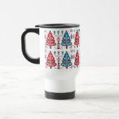 Leuke rode en blauwe kerstboom Nordic Pattern Reisbeker (Links)