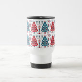 Leuke rode en blauwe kerstboom Nordic Pattern Reisbeker (Center)