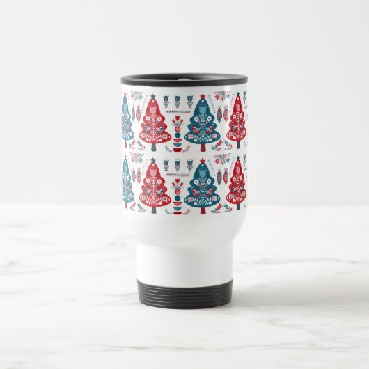 Leuke rode en blauwe kerstboom Nordic Pattern Reisbeker (Center)
