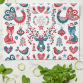 Leuke rode en marine kerst Scandinavische volkskun Theedoek (Gevouwen)