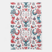 Leuke rode en marine kerst Scandinavische volkskun Theedoek (Verticaal)