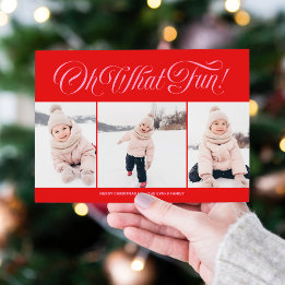 Leuke rode en roze kerstkaart met drie foto's