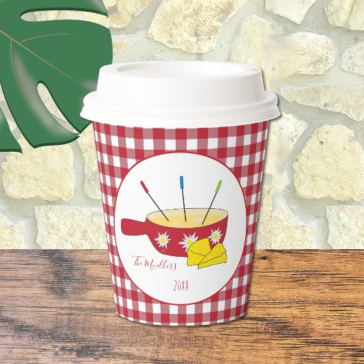 Leuke rode en witte papieren bekers met Fondue Pot