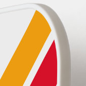 Leuke rode gele diagonale racestrepen op wit pickleball paddle (Links Detail)