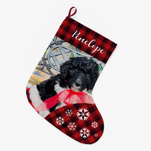 Leuke rode geruite aangepaste hondennaam grote kerstsok (Voorkant (Hangend))