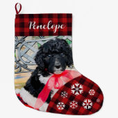 Leuke rode geruite aangepaste hondennaam grote kerstsok (Voorkant)