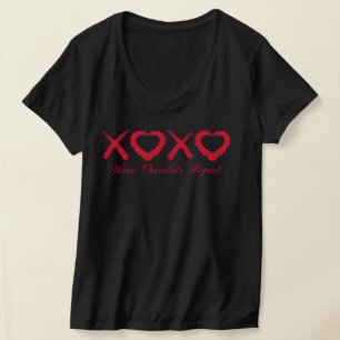 Leuke rode gestresste XOXO liefde kussen wijn choc T-shirt