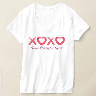 Leuke rode gestresste XOXO liefde kussen wijn choc T-shirt