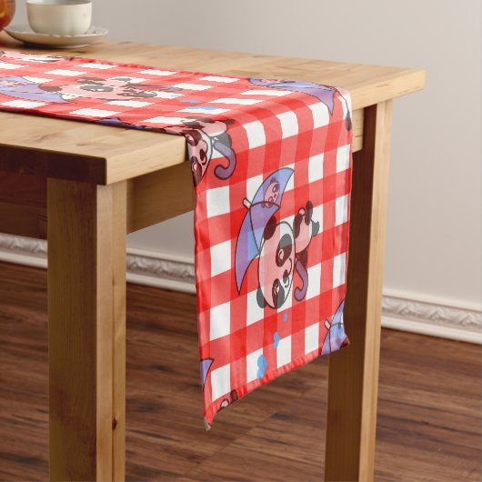Leuke rode Gingham Check Korte Tafelloper (Voorbeeld)