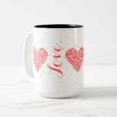 Leuke rode glitter harten & liefde tekst tweekleurige koffiemok (Voorkant links)