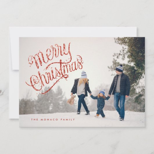 Leuke rode glitter vrolijke kerst foto vakantie Ka Feestdagenkaart (Voorkant)